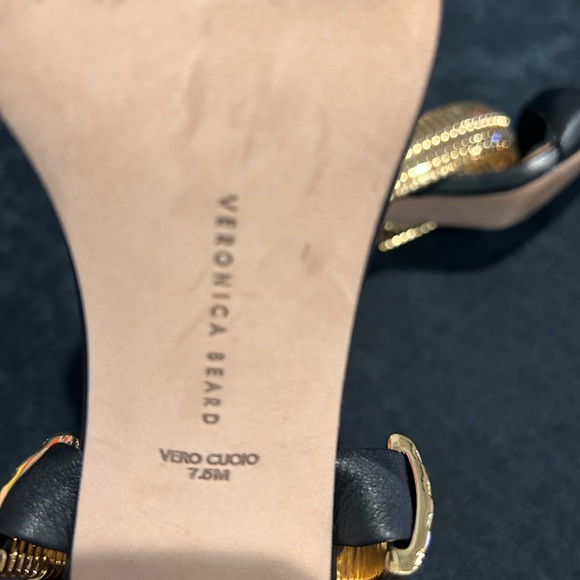 Veronica Beard Meena Leather High-Heel Sandals in Black & Gold NWOB Size 7 1/2 - Picture 4 of 4